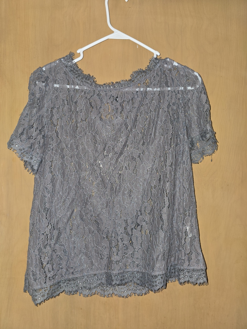 Allegra K Gray Lace Short-Sleeve Blouse